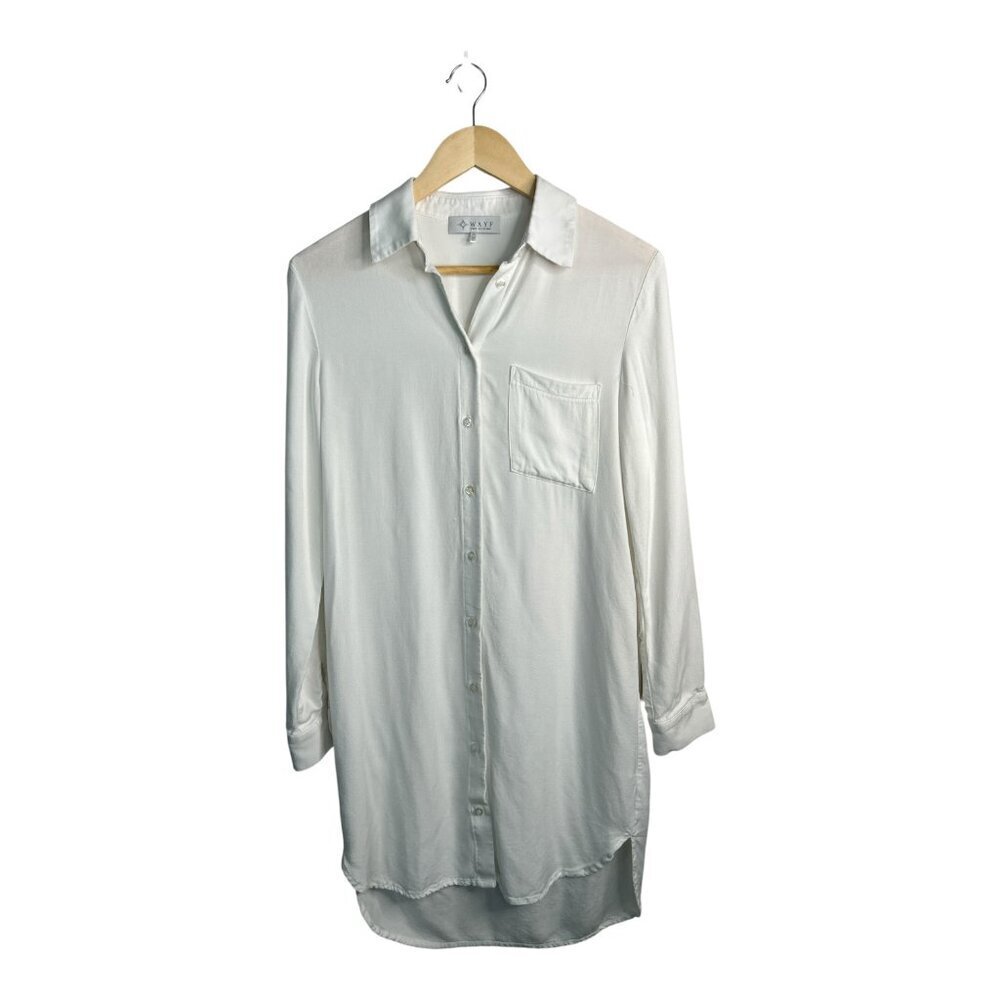 WAYF Women's White Super‎ Soft Button Down Long Shirt Size S Casual Loungewear